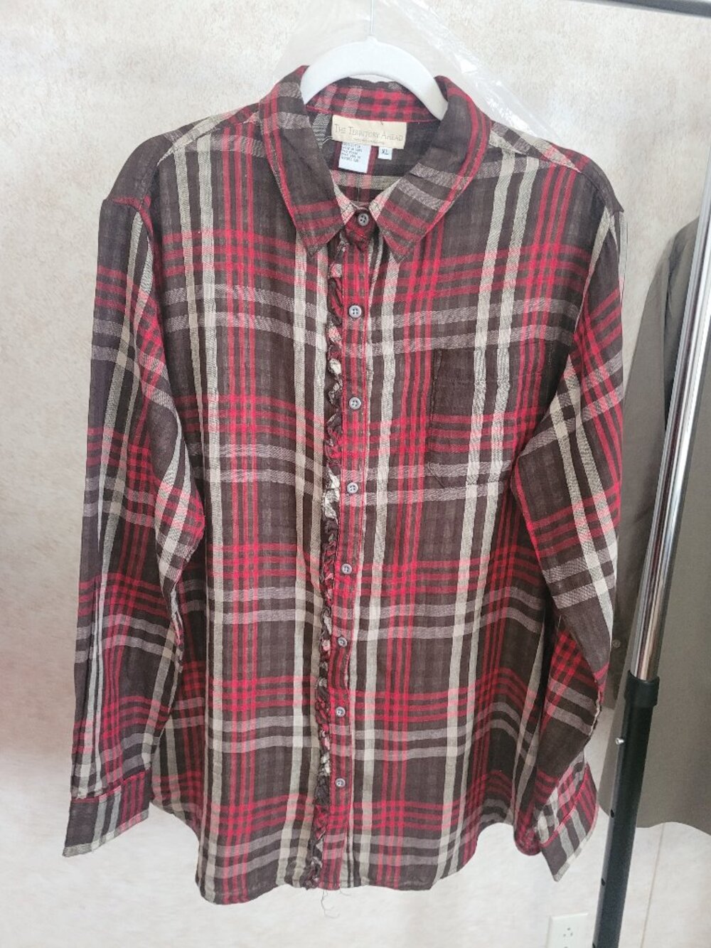 NWT Red Brown Tan Plaid Womens Shirt The Territory Ahead Pre-2013 Size XL